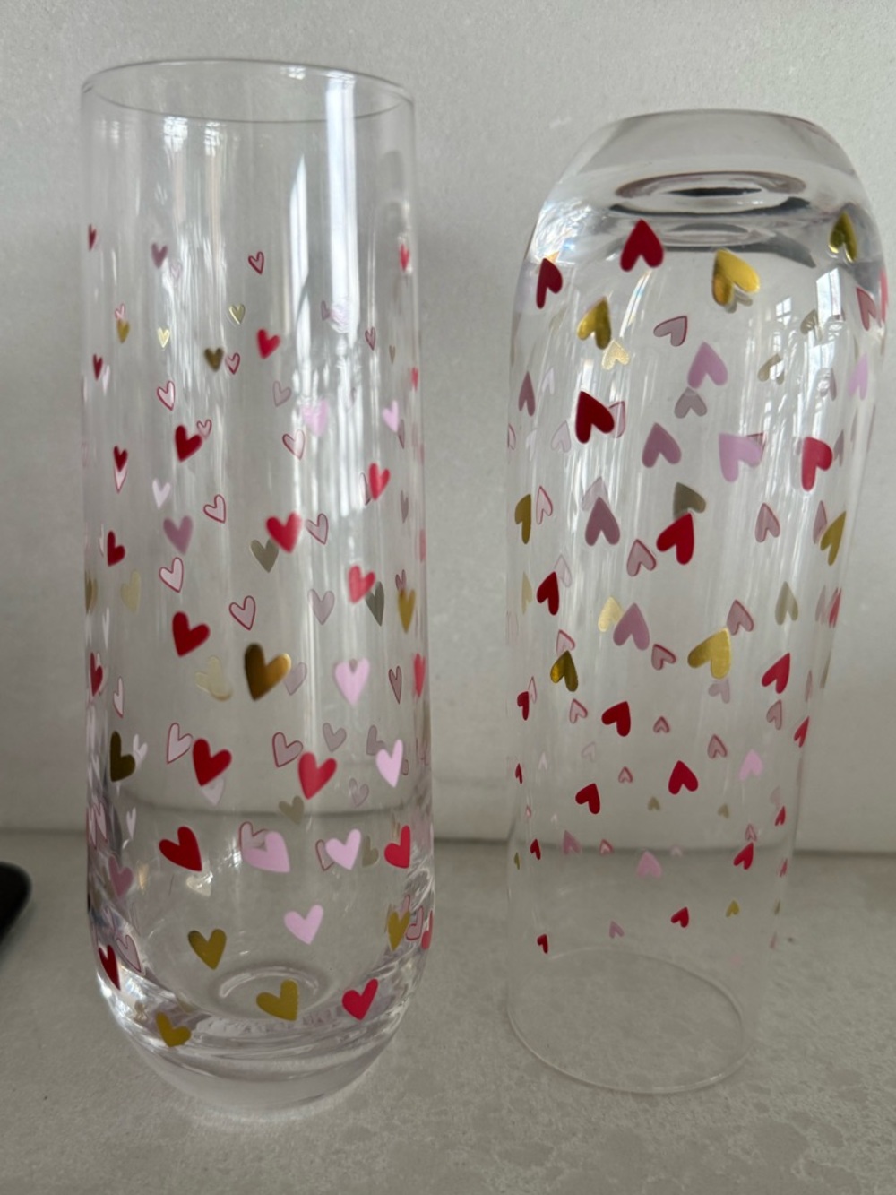CHAMPAGNE GLASSES [SET OF 2] Valentine Cups / Heart Home Decor Kitchen Drinkware